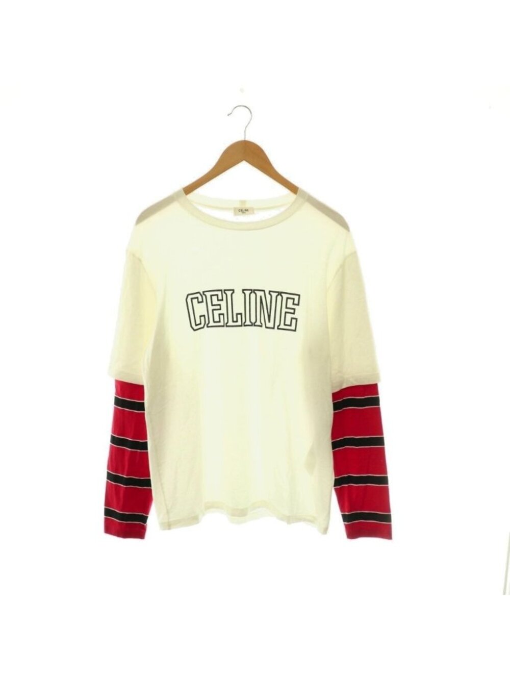 Celine Logo Printed Layer Long Sleeve T-Shirt Long XS White Black Red DO